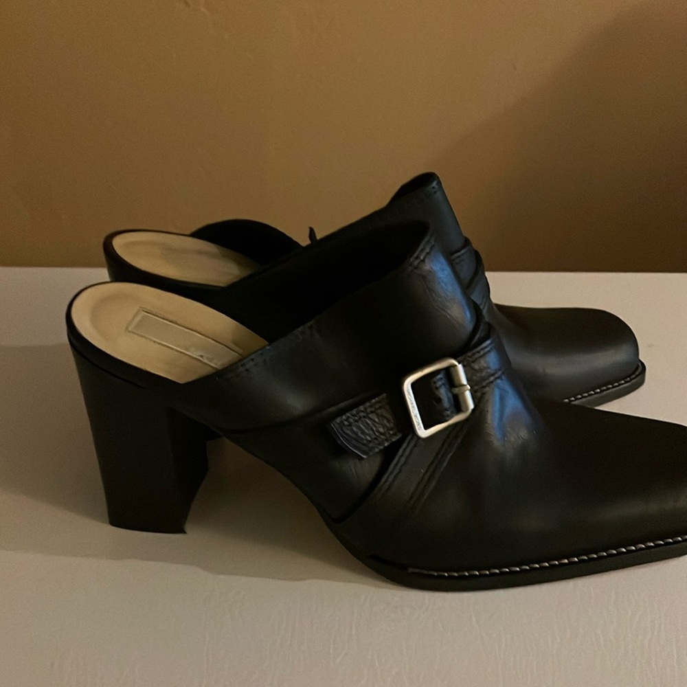 MICHAEL Michael Kors Black Leather Buckle Mules